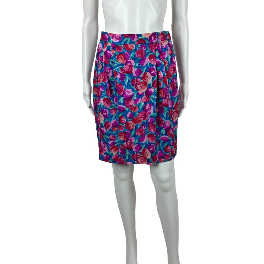 Vintage 90s Mini Skirt Women's Extra Small Silk Floral Print Pink Purple